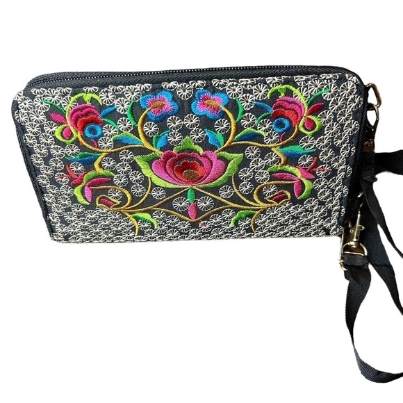 Embroidered Crossbody Wallet w/ Detachable Ribbon Style Strap - Picture 5 of 15